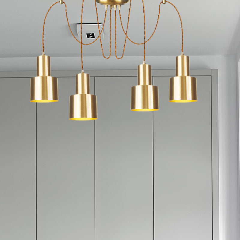 Industrial Metal Tubular Pendant Light With Gold Finish - 2/3/4-Light Swag Ceiling Lamp For Living