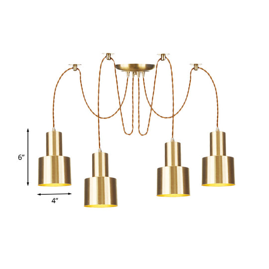 Industrial Metal Multi Pendant Light with Gold Finish - Tubular Living Room Ceiling Lamp (2/3/4-Light)