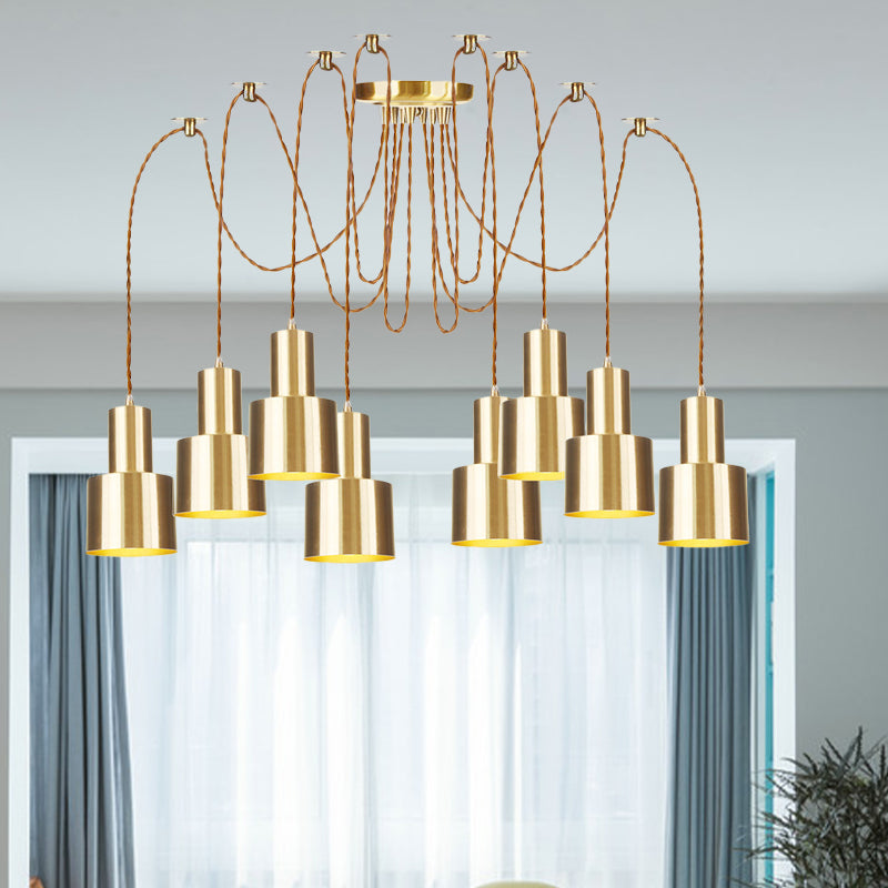 Industrial Metal Multi Pendant Light with Gold Finish - Tubular Living Room Ceiling Lamp (2/3/4-Light)