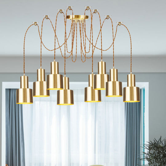 Industrial Metal Multi Pendant Light with Gold Finish - Tubular Living Room Ceiling Lamp (2/3/4-Light)