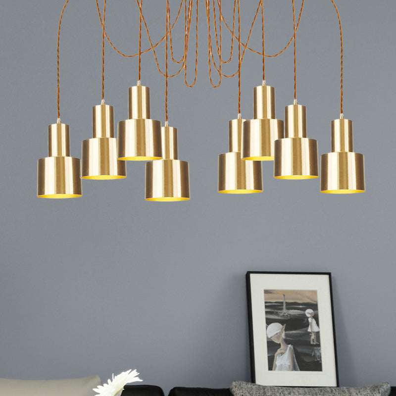 Industrial Metal Multi Pendant Light with Gold Finish - Tubular Living Room Ceiling Lamp (2/3/4-Light)