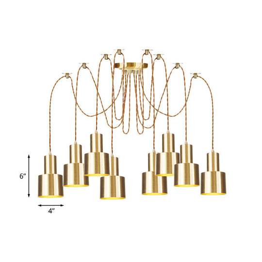 Industrial Metal Multi Pendant Light with Gold Finish - Tubular Living Room Ceiling Lamp (2/3/4-Light)