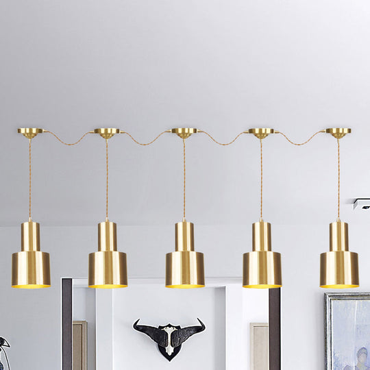 Industrial-Style Tandem Ceiling Pendant Lamp with Metal Gold Finish (3/5/7 Heads)