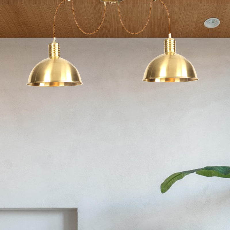 Industrial Domed Metallic Swag Pendant Light Fixture - Gold, 2/3/4-Lights for Clothes Shops