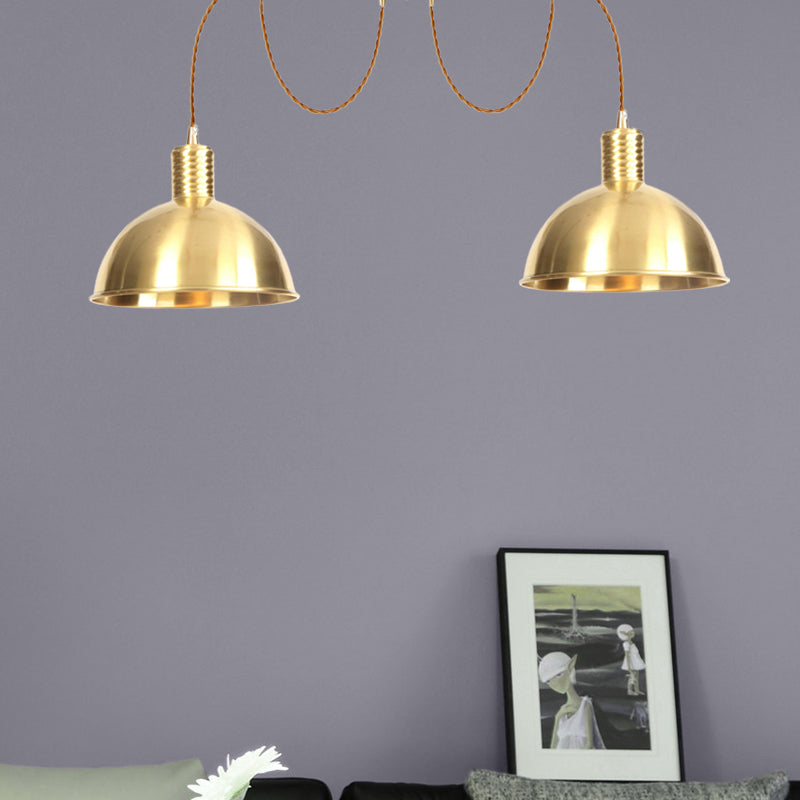 Industrial Domed Metallic Swag Pendant Light Fixture - Gold, 2/3/4-Lights for Clothes Shops