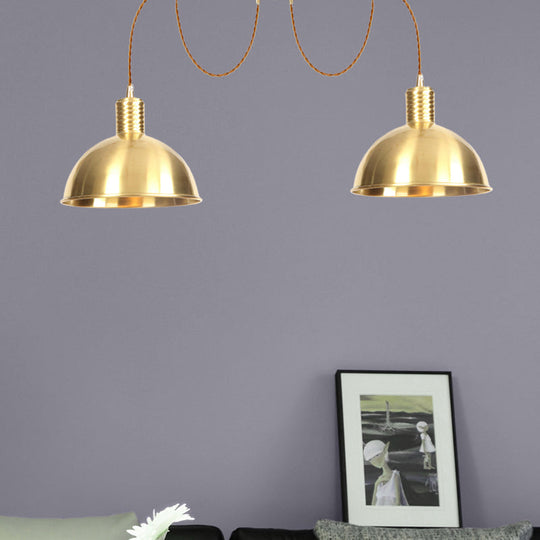 Industrial Domed Metallic Swag Pendant Light Fixture - Gold, 2/3/4-Lights for Clothes Shops