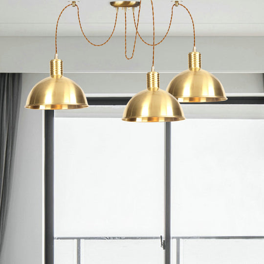 Industrial Domed Metallic Swag Pendant Light Fixture - Gold, 2/3/4-Lights for Clothes Shops