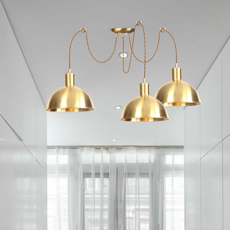 Industrial Domed Metallic Swag Pendant Light Fixture - Gold, 2/3/4-Lights for Clothes Shops