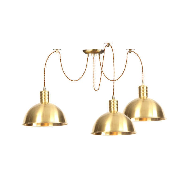 Industrial Domed Metallic Swag Pendant Light Fixture - Gold, 2/3/4-Lights for Clothes Shops