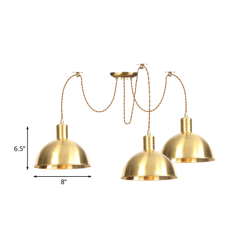 Industrial Domed Metallic Swag Pendant Light Fixture - Gold, 2/3/4-Lights for Clothes Shops