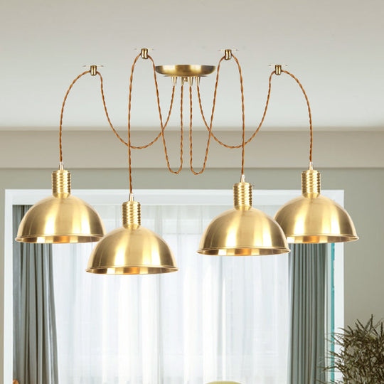 Industrial Domed Metallic Swag Pendant Light Fixture - Gold, 2/3/4-Lights for Clothes Shops