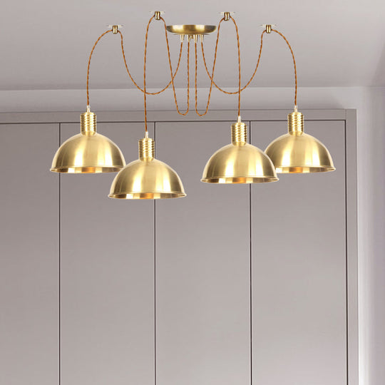 Industrial Domed Metallic Swag Pendant Light Fixture - Gold, 2/3/4-Lights for Clothes Shops