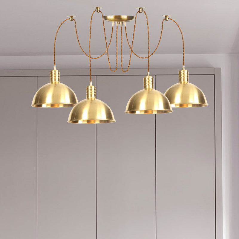 Gold Swag Pendant Lamp With Domed Metallic Design - Industrial Multi-Light Fixture For Clothes Shop