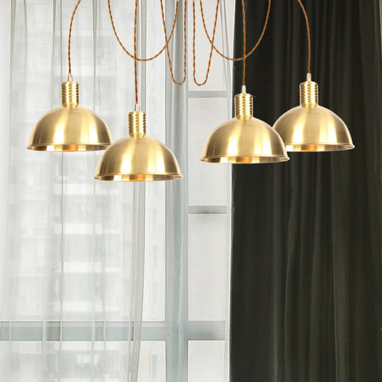 Gold Swag Pendant Lamp With Domed Metallic Design - Industrial Multi-Light Fixture For Clothes Shop