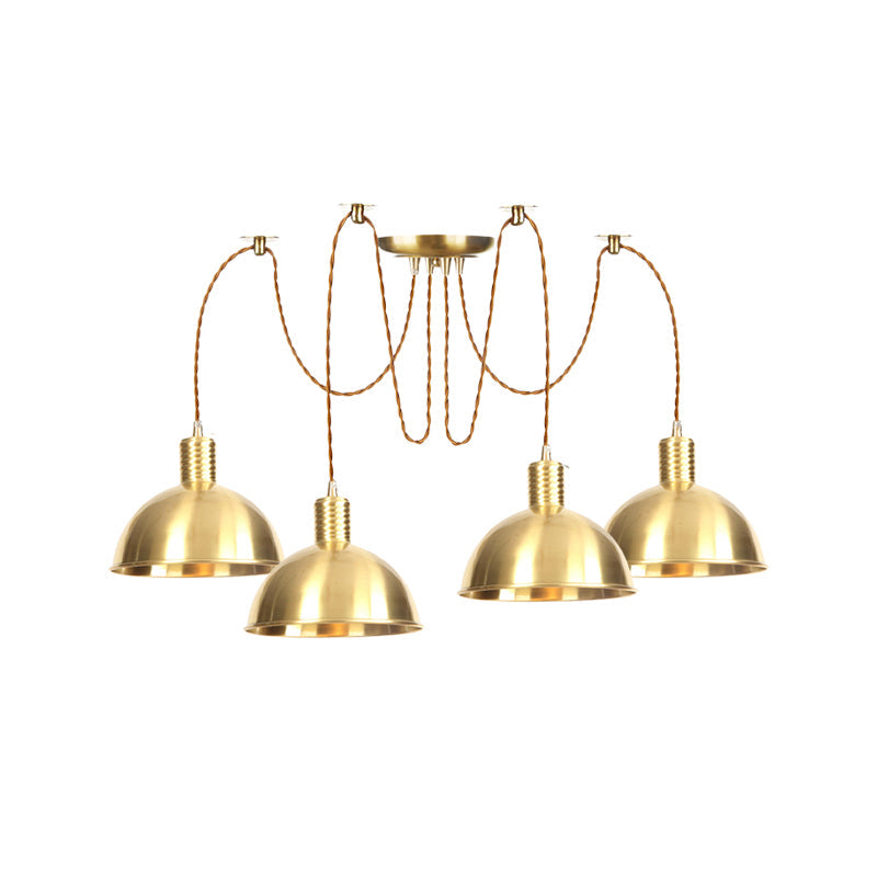 Industrial Domed Metallic Swag Pendant Light Fixture - Gold, 2/3/4-Lights for Clothes Shops