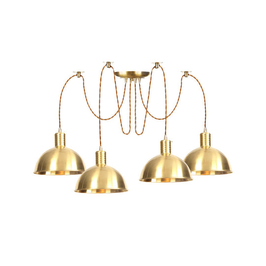 Gold Swag Pendant Lamp With Domed Metallic Design - Industrial Multi-Light Fixture For Clothes Shop