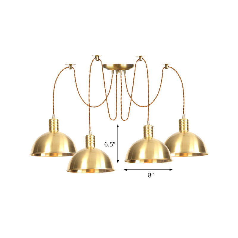 Industrial Domed Metallic Swag Pendant Light Fixture - Gold, 2/3/4-Lights for Clothes Shops