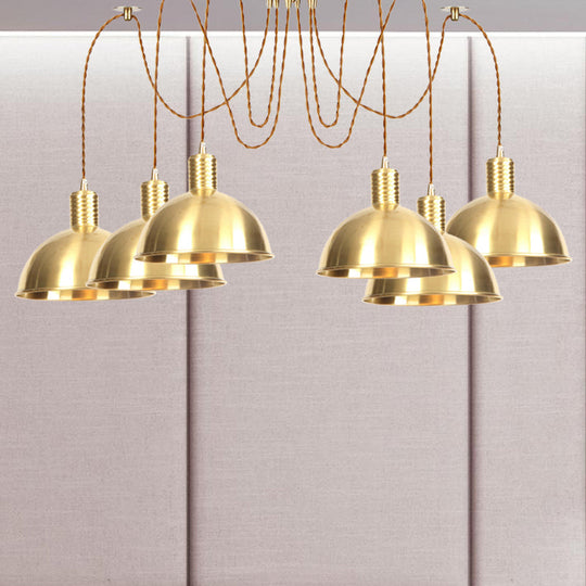 Industrial Domed Metallic Swag Pendant Light Fixture - Gold, 2/3/4-Lights for Clothes Shops