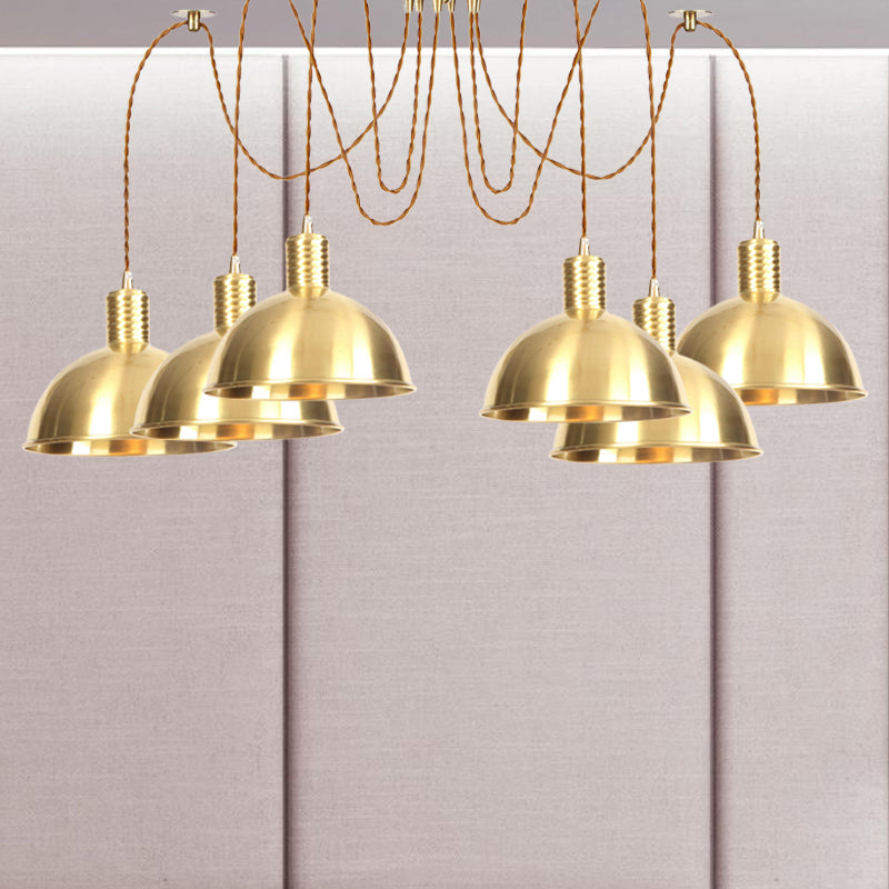 Gold Swag Pendant Lamp With Domed Metallic Design - Industrial Multi-Light Fixture For Clothes Shop