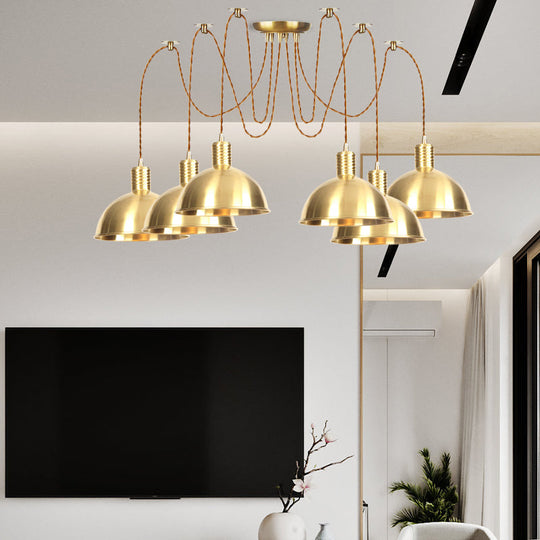 Industrial Domed Metallic Swag Pendant Light Fixture - Gold, 2/3/4-Lights for Clothes Shops