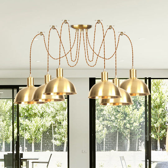 Gold Swag Pendant Lamp With Domed Metallic Design - Industrial Multi-Light Fixture For Clothes Shop