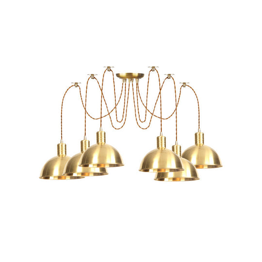 Industrial Domed Metallic Swag Pendant Light Fixture - Gold, 2/3/4-Lights for Clothes Shops