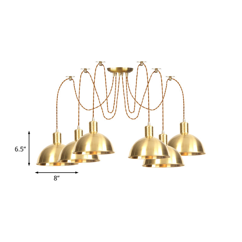 Industrial Domed Metallic Swag Pendant Light Fixture - Gold, 2/3/4-Lights for Clothes Shops