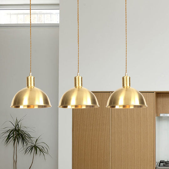 Industrial Restaurant Pendant Lamp With Gold Dome Metal Shade - 3/5/7-Light Tandem Multi Hanging