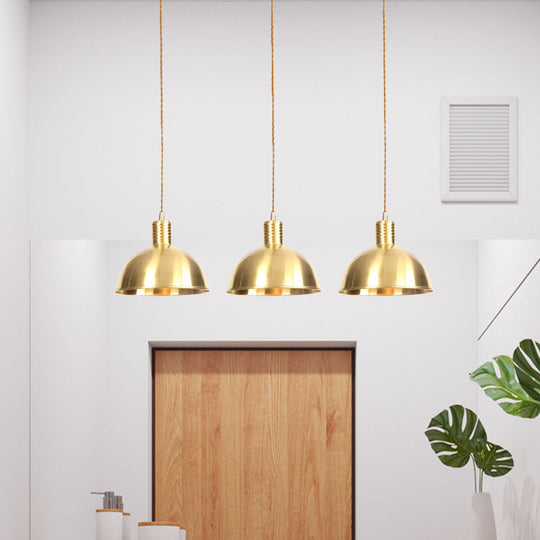 Industrial Restaurant Pendant Lamp With Gold Dome Metal Shade - 3/5/7-Light Tandem Multi Hanging