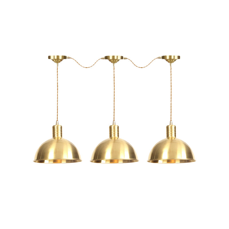 Industrial Restaurant Pendant Lamp With Gold Dome Metal Shade - 3/5/7-Light Tandem Multi Hanging