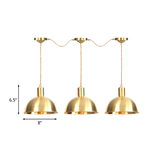 Industrial Restaurant Pendant Lamp With Gold Dome Metal Shade - 3/5/7-Light Tandem Multi Hanging