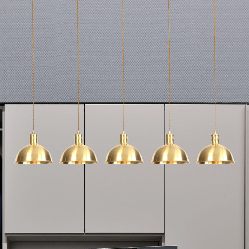 Industrial Multi-Hanging Pendant Lamp with Gold Dome Shade - 3/5/7 Lights for Restaurant Lighting