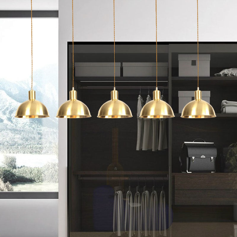 Industrial Restaurant Pendant Lamp With Gold Dome Metal Shade - 3/5/7-Light Tandem Multi Hanging