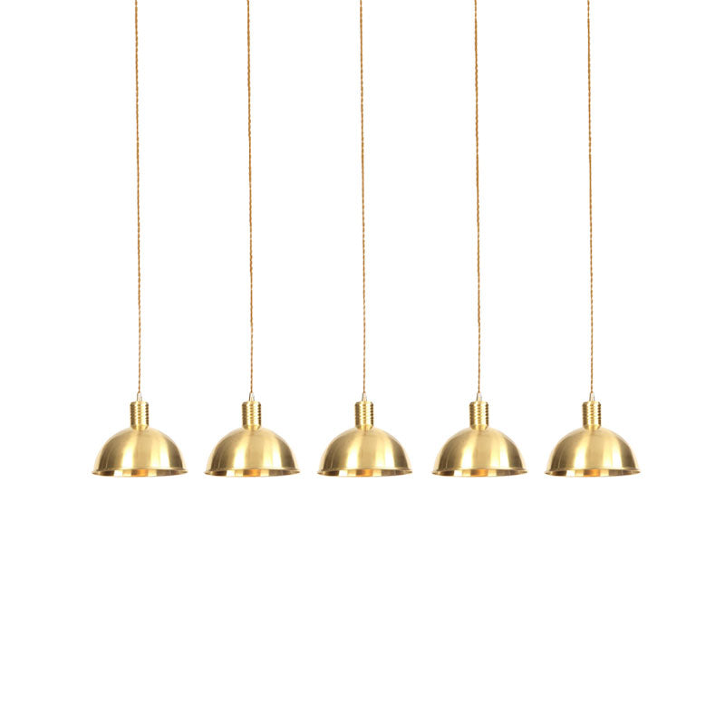 Industrial Restaurant Pendant Lamp With Gold Dome Metal Shade - 3/5/7-Light Tandem Multi Hanging