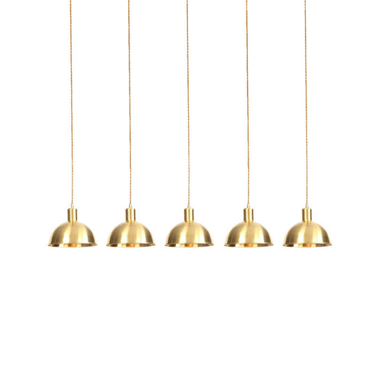 Industrial Restaurant Pendant Lamp With Gold Dome Metal Shade - 3/5/7-Light Tandem Multi Hanging