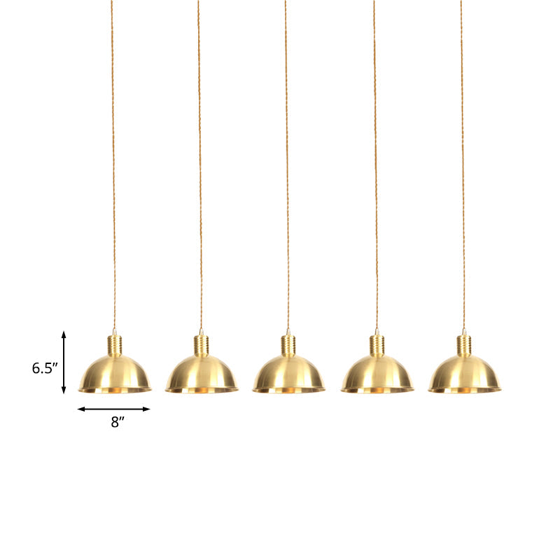 Industrial Restaurant Pendant Lamp With Gold Dome Metal Shade - 3/5/7-Light Tandem Multi Hanging