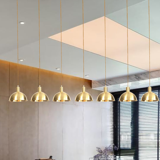 Industrial Restaurant Pendant Lamp With Gold Dome Metal Shade - 3/5/7-Light Tandem Multi Hanging