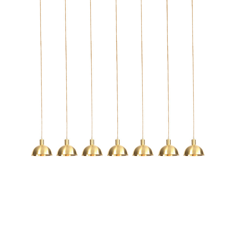 Industrial Restaurant Pendant Lamp With Gold Dome Metal Shade - 3/5/7-Light Tandem Multi Hanging