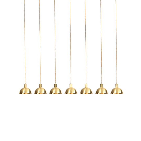 Industrial Restaurant Pendant Lamp With Gold Dome Metal Shade - 3/5/7-Light Tandem Multi Hanging