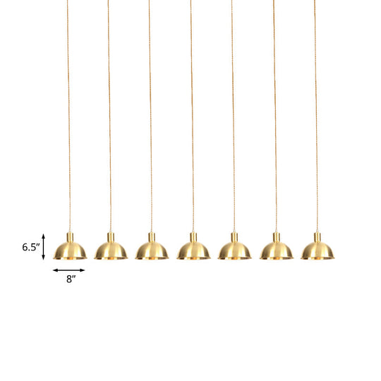 Industrial Restaurant Pendant Lamp With Gold Dome Metal Shade - 3/5/7-Light Tandem Multi Hanging