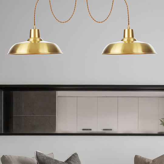 Gold Finish Industrial Metal Barn Pendant Light Fixture - 2/3/4 Bulbs, Swag Hanging Lamp Pendants