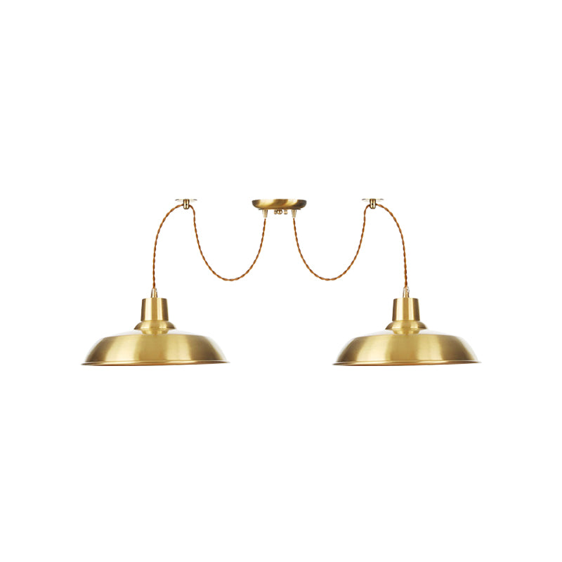 Gold Finish Industrial Metal Barn Pendant Light Fixture - 2/3/4 Bulbs, Swag Hanging Lamp Pendants