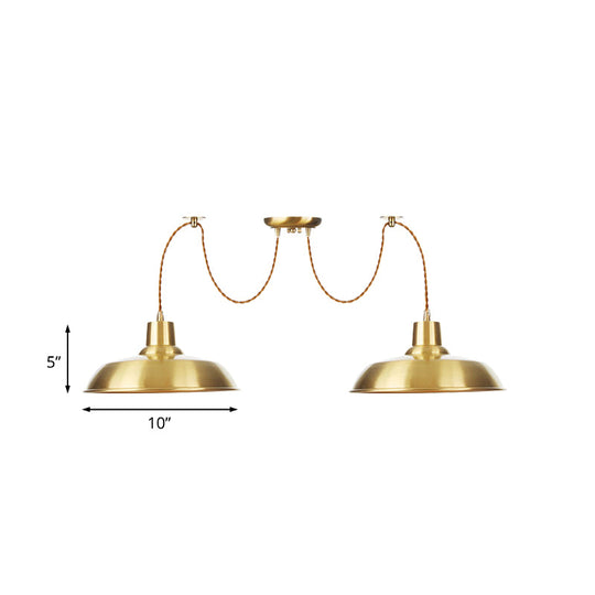 Gold Finish Industrial Metal Barn Pendant Light Fixture - 2/3/4 Bulbs, Swag Hanging Lamp Pendants