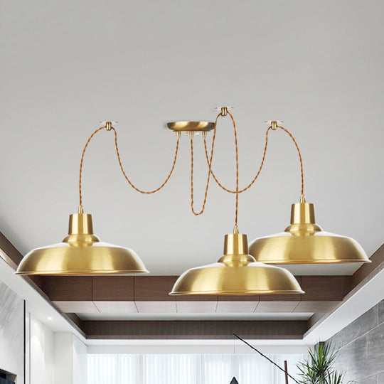 Gold Finish Industrial Metal Barn Pendant Light Fixture - 2/3/4 Bulbs, Swag Hanging Lamp Pendants