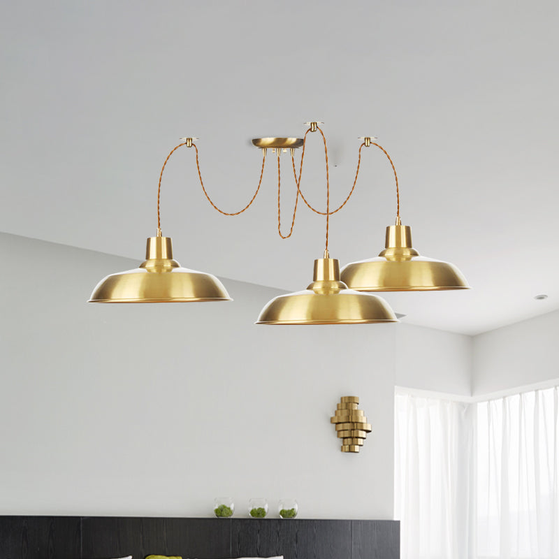 Gold Finish Industrial Metal Barn Pendant Light Fixture - 2/3/4 Bulbs, Swag Hanging Lamp Pendants