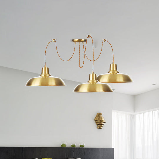 Gold Finish Industrial Metal Barn Pendant Light Fixture - Swag Hanging Lamp Multiple Bulb Options