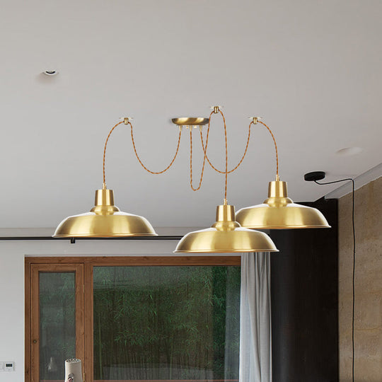 Gold Finish Industrial Metal Barn Pendant Light Fixture - 2/3/4 Bulbs, Swag Hanging Lamp Pendants