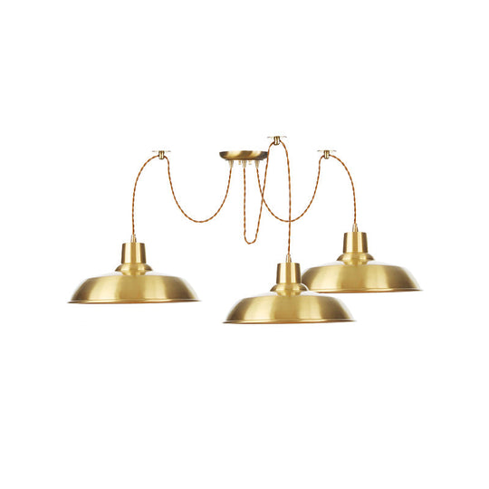 Gold Finish Industrial Metal Barn Pendant Light Fixture - 2/3/4 Bulbs, Swag Hanging Lamp Pendants