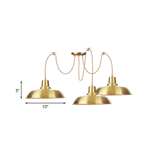 Gold Finish Industrial Metal Barn Pendant Light Fixture - 2/3/4 Bulbs, Swag Hanging Lamp Pendants