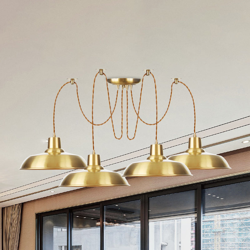 Gold Finish Industrial Metal Barn Pendant Light Fixture - 2/3/4 Bulbs, Swag Hanging Lamp Pendants